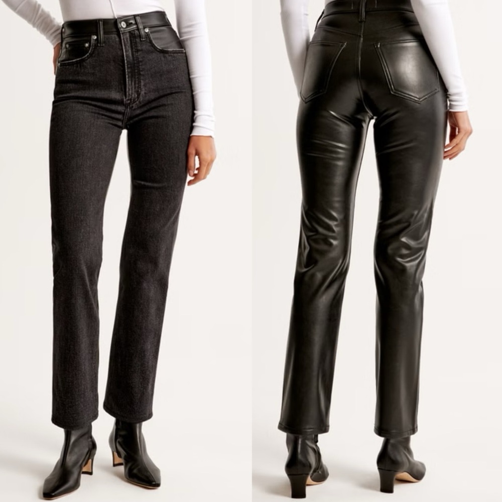 Abercrombie & Fitch Mixed Fabric Ultra High Rise Ankle Straight Jean